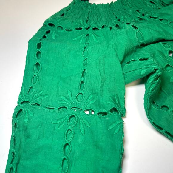 INC INDIAN SUMMER OFF THE SHOULDER GREEN EYELET PEASANT BLOUSE SIZE 6P - Picture 5 of 5